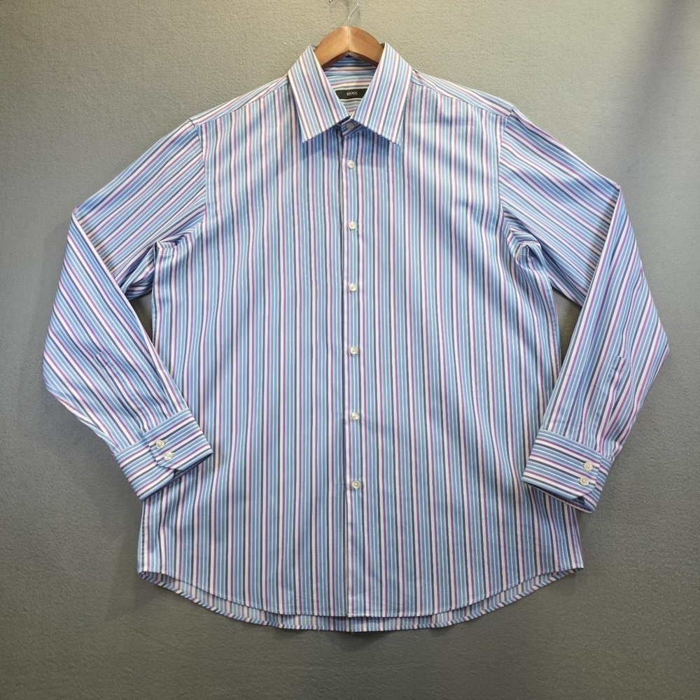 Hugo Boss Men's‎ Striped Long Sleeve Button Up Dress Shirt Size 17.5-34/35